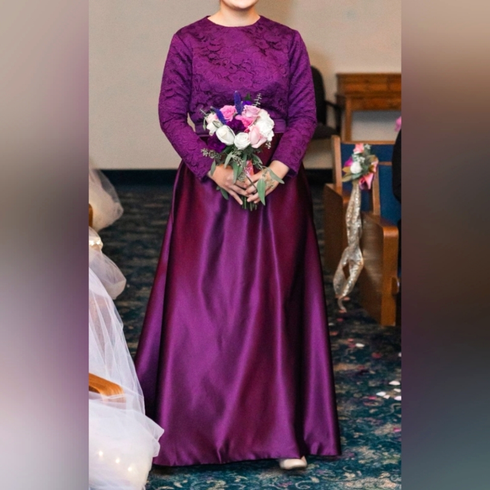 Beautiful Elegant Lace/Satin Purple Bridesmaid's Dress - custom made